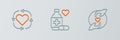 Set line Pleasant relationship, Volunteer and Medicine bottle and pills icon. Vector