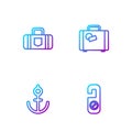 Set line Please do not disturb, Anchor, Suitcase and . Gradient color icons. Vector