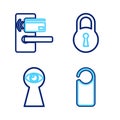 Set line Please do not disturb, Keyhole with eye, Lock and Digital door lock wireless icon. Vector Royalty Free Stock Photo