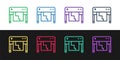 Set line Plotter icon isolated on black and white background. Large format multifunction printer. Polygraphy, printshop