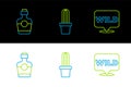 Set line Pointer to wild west, Tequila bottle and Cactus peyote pot icon. Vector