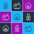 Set line Poisoned pill, Acid rain and Mortar and pestle icon. Vector