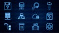 Set line Police badge, Unknown document, Search location, Computer network, Server, Data, Web Hosting, Cloud mail server Royalty Free Stock Photo