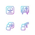 Set line Police beat human, Peace talks, Heart rate and . Gradient color icons. Vector