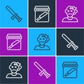 Set line Police rubber baton, Murder and Evidence bag with knife icon. Vector