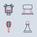 Set line Pommel horse, Tennis racket, Chess and Stopwatch icon. Vector