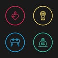 Set line Pommel horse, Weight, Location gym and Heartbeat increase icon. Vector