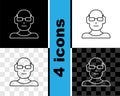 Set line Poor eyesight and corrected vision with optical glasses icon isolated on black and white, transparent