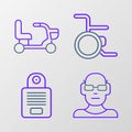 Set line Poor eyesight, Intercom, Wheelchair and Electric wheelchair icon. Vector