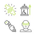Set line Poor eyesight, Prosthesis hand, Elevator for disabled and Joint pain, knee pain icon. Vector