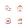 Set line Popcorn in box, Sandwich, Scrambled eggs and Noodles. Gradient color icons. Vector