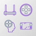 Set line Portable video game console, Head hunting concept, Gamepad and Router and wi-fi signal icon. Vector