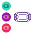 Set line Portable video game console icon isolated on white background. Handheld console gaming. Set icons colorful