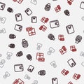 Set line POS terminal, Wallet, Angry customer and Sold on seamless pattern. Vector