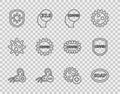 Set line Positive virus, Bar of soap, Corona covid-19, Negative, Shield protecting from, and icon. Vector