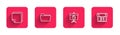 Set line Post note stickers, Document folder, Chalkboard with diagram and Calendar with long shadow. Red square button