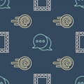 Set line Postal stamp, Mail and e-mail and Speech bubble chat on seamless pattern. Vector