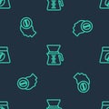 Set line Pour over coffee maker, Barista and Bag beans on seamless pattern. Vector Royalty Free Stock Photo