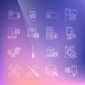 Set line Power bank service, Washer, Blender, Video camera, Router wi-fi with, Microwave oven and Mobile Apps icon Royalty Free Stock Photo