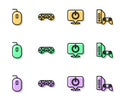 Set line Power button, Computer mouse, Game controller or joystick and console with icon. Vector Royalty Free Stock Photo