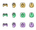 Set line Power button, Game controller or joystick, and Computer mouse icon. Vector Royalty Free Stock Photo