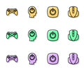 Set line Power button, Game controller or joystick, and Computer mouse icon. Vector Royalty Free Stock Photo