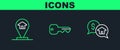 Set line Price negotiation, Location house and House key icon. Vector