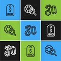 Set line Price tag with dollar, Gem stone and icon. Vector