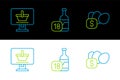 Set line Price tag for egg, Shopping cart on computer and Wine bottle icon. Vector