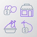 Set line Price tag for pear, Roasted turkey chicken, Market store and egg icon. Vector