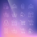 Set line Price tag with Sale, Add to Shopping cart, building or market store, POS terminal credit card, basket, Paper Royalty Free Stock Photo