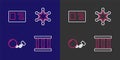 Set line Prison window, Ball chain, Hexagram sheriff and Identification badge icon. Vector Royalty Free Stock Photo