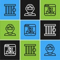 Set line Prison window, Internet piracy and Thief mask icon. Vector