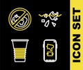 Set line Problem of pollution planet, Megaphone mobile, Paper glass and No trash icon. Vector