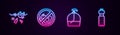 Set line Problem of pollution planet, No trash, Bottle liquid soap and water. Glowing neon icon. Vector