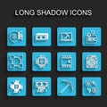 Set line Processor chip with dollar, Cryptocurrency bitcoin circuit, Shield, Pickaxe, exchange, ASIC Miner and wallet