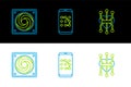 Set line Processor, Computer cooler and Mobile and graphic password protection icon. Vector