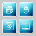 Set line Processor, Computer mouse, Cloud technology data transfer and Laptop icon. Vector