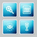 Set line Processor CPU, Binary code, Artificial intelligence AI and Algorithm icon. Vector Royalty Free Stock Photo