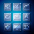 Set line Processor CPU, Binary code, Financial growth, Browser with exclamation mark, Network cloud connection, Data Royalty Free Stock Photo