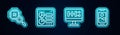 Set line Processor CPU, Computer api interface, Algorithm and Mobile phone. Glowing neon icon. Vector Royalty Free Stock Photo