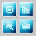 Set line Processor CPU, Computer api interface, Server and Binary code icon. Vector Royalty Free Stock Photo