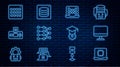 Set line Processor CPU, Computer monitor, Neural network, Artificial intelligence AI, Binary code, Graduation cap and Royalty Free Stock Photo