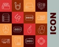 Set line Processor with CPU, Computer mouse, Video graphic card, Server, Data, Web Hosting, cooler and SSHD icon. Vector Royalty Free Stock Photo