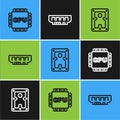 Set line Processor with CPU, Hard disk drive HDD and RAM, random access memory icon. Vector Royalty Free Stock Photo