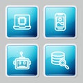Set line Processor CPU, Mobile phone, Artificial intelligence robot and Server icon. Vector Royalty Free Stock Photo