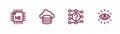 Set line Processor CPU, Neural network, Cloud database and Artificial intelligence AI icon. Vector Royalty Free Stock Photo