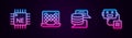 Set line Processor CPU, Neural network, Server, Data and Artificial intelligence robot. Glowing neon icon. Vector Royalty Free Stock Photo