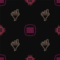Set line Processor CPU, Sales funnel with chart and Binary code on seamless pattern. Vector Royalty Free Stock Photo