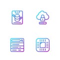 Set line Processor with CPU, Search engine, Server, Data, Web Hosting and Cloud computing lock. Gradient color icons Royalty Free Stock Photo